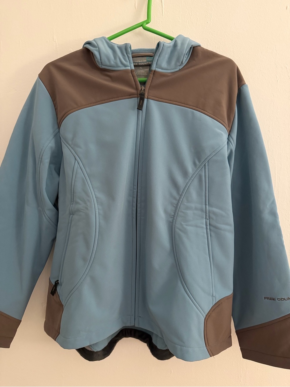 Free Country Light Blue and Brown Hooded Softshell Jacket